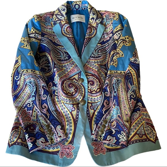 Etro graphic print blazer blue two button
